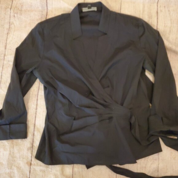 Lafayette 148 NY navy blue wrap blouse sz 4 - Picture 3 of 5